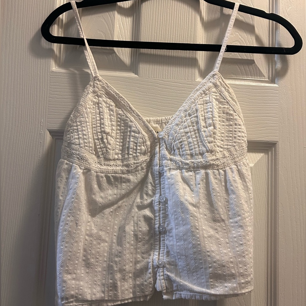 Aeropostale White Lace-Trim Button-Front Cami